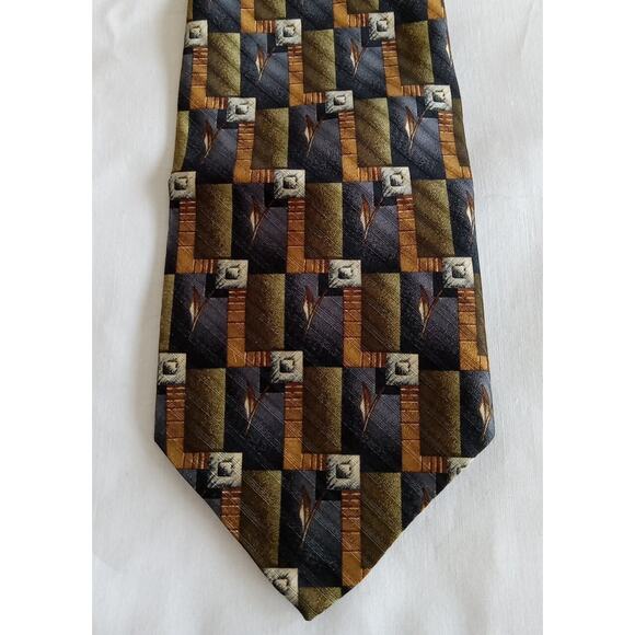 ROBERT TALBOTT Studio Men 100% Silk Necktie Designer Navy Green Gold USA 🇺🇸 - Picture 2 of 6